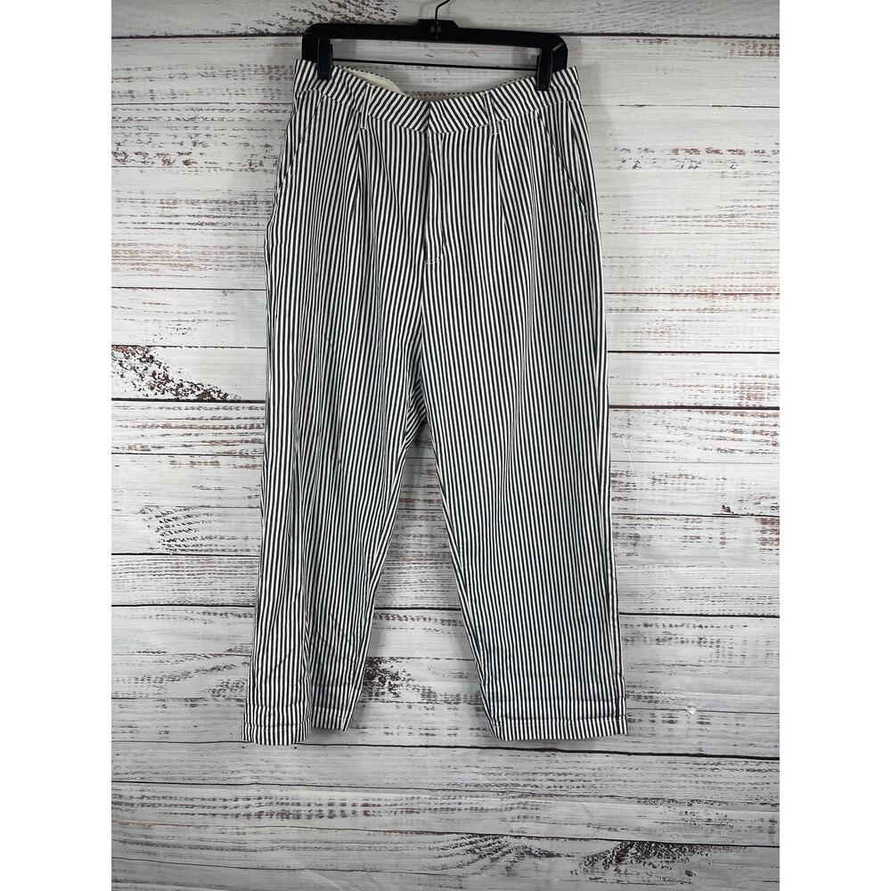 Brixton Pants Women's 30 Washed Navy Stripe High Rise Cropped Pleated Cotton